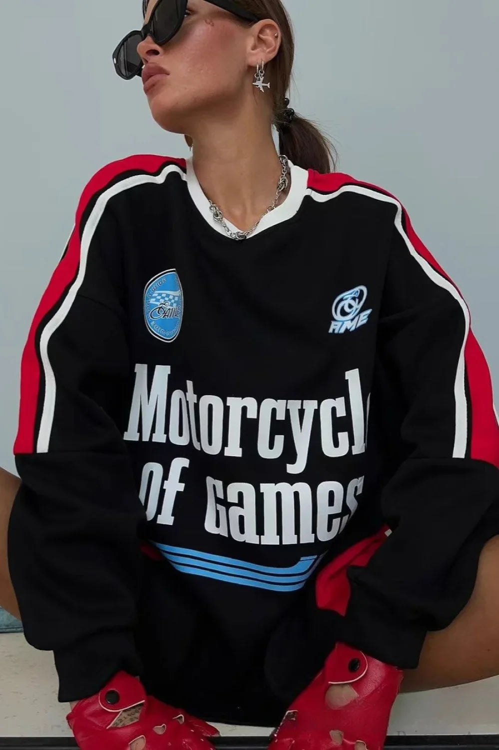 Collegiate Color-Blocked Long Sleeve Crew Neck Relaxed Sweatshirt image 1