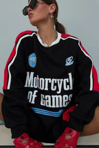 Collegiate Color-Blocked Long Sleeve Crew Neck Relaxed Sweatshirt image 1