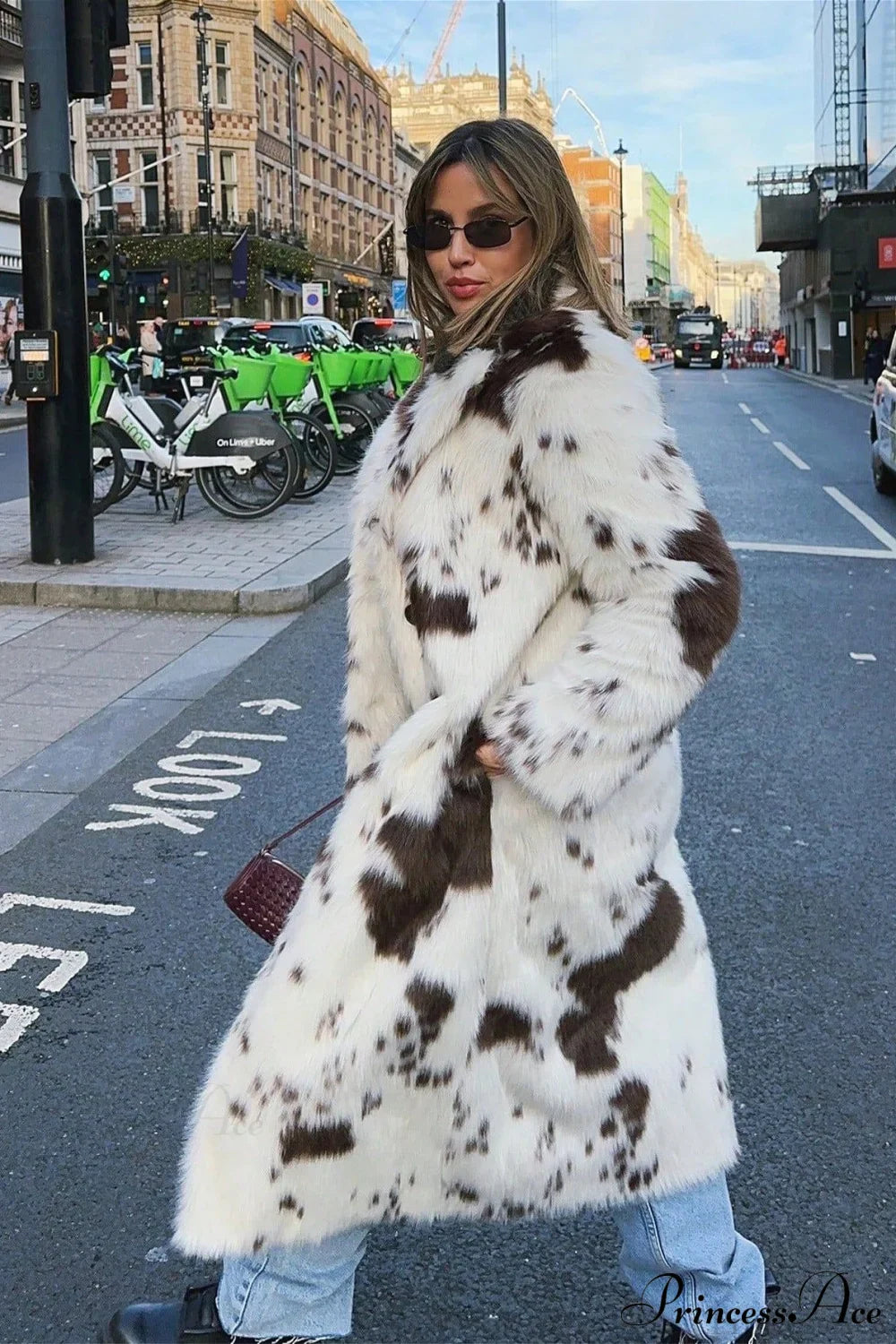 Color Block Animal Print Faux Fur Long Overcoat image 1