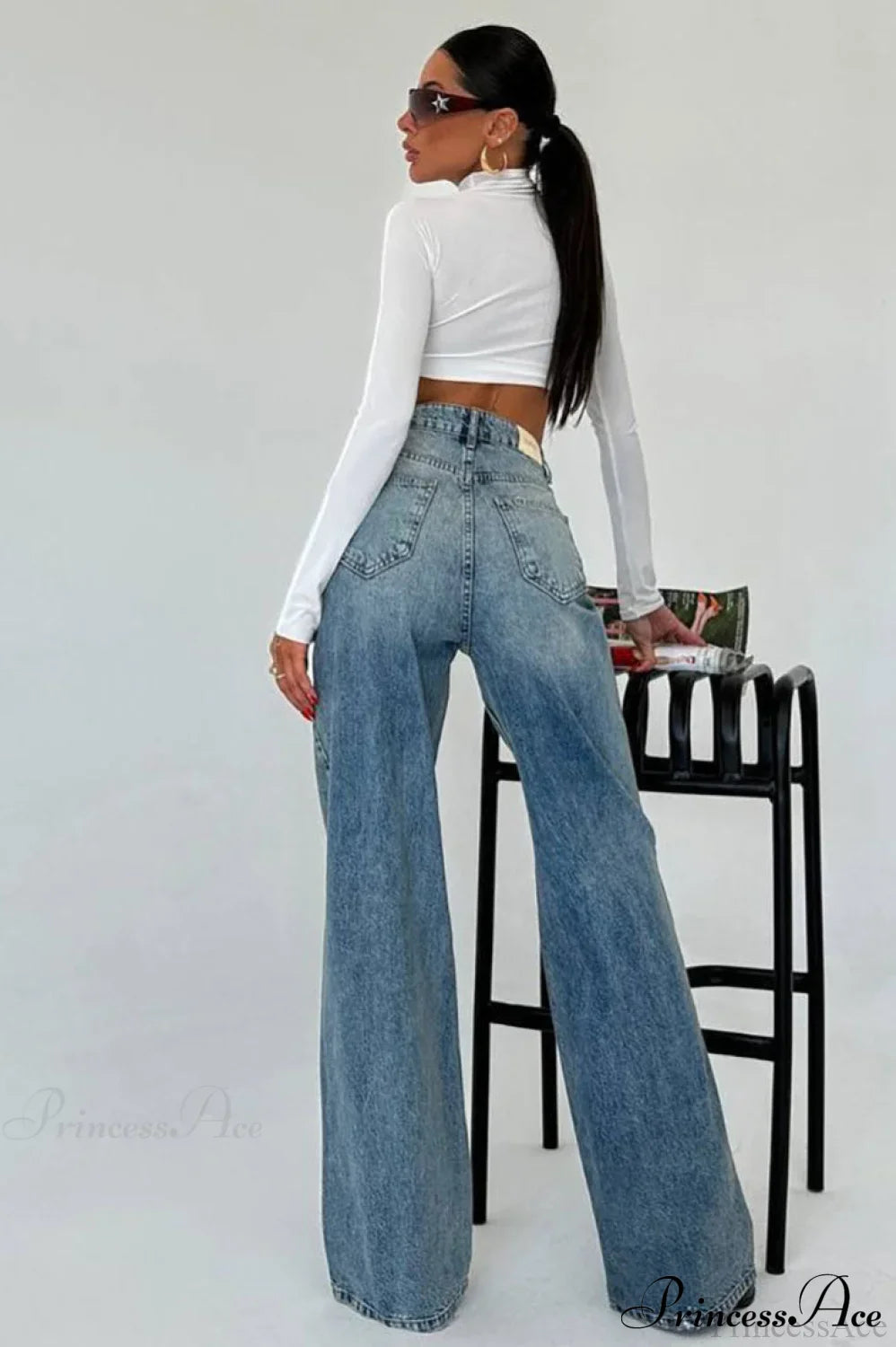 Color Block High Waist Slim Fit Straight Wide Leg Jeans image 2