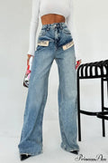 Color Block High Waist Slim Fit Straight Wide Leg Jeans image 1