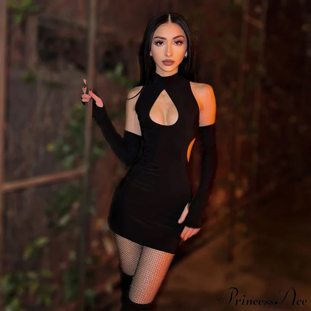 Color Chest Water Drop Hollow Tight Cut Out Mini Dress image 6