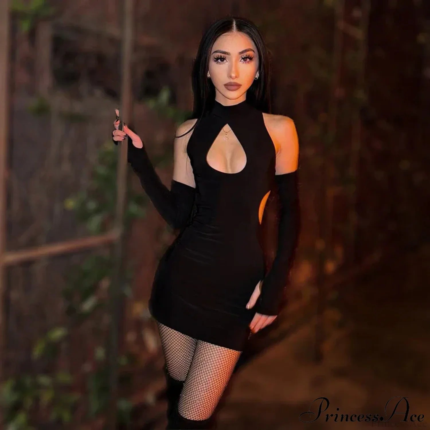 Color Chest Water Drop Hollow Tight Cut Out Mini Dress image 6