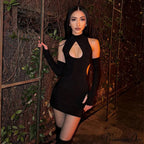 Color Chest Water Drop Hollow Tight Cut Out Mini Dress image 3