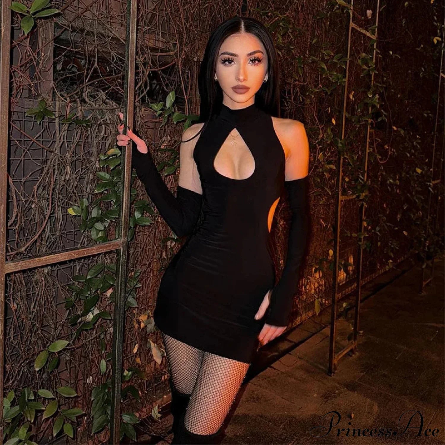 Color Chest Water Drop Hollow Tight Cut Out Mini Dress image 3