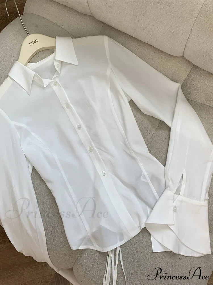 Color Chiffon with Slim Blouse Flare Design Solid Arm Retro for Tunic Women image 2
