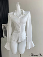 Color Chiffon with Slim Blouse Flare Design Solid Arm Retro for Tunic Women image 1