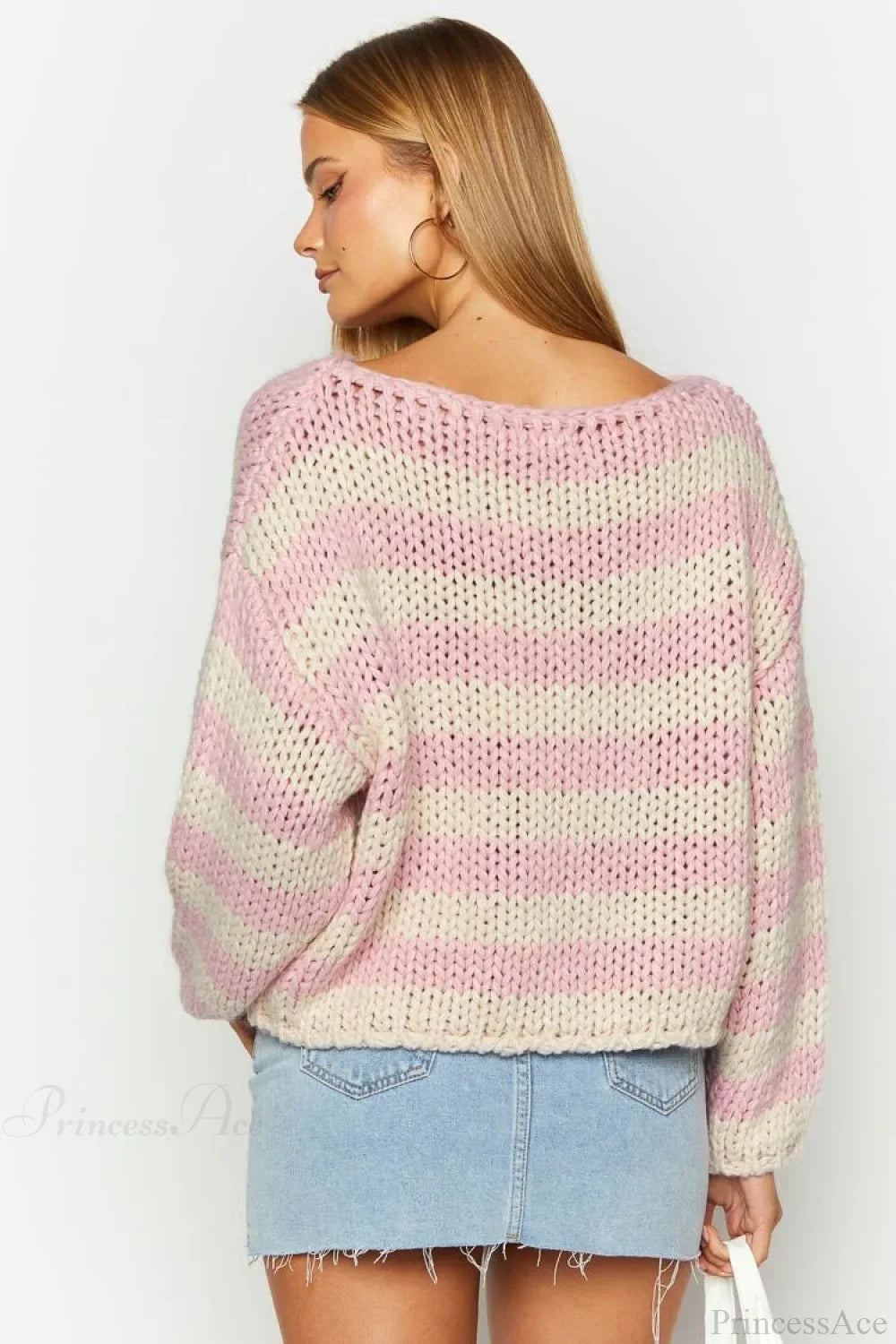 Colorblock Off-the-shoulder Stripe Casual Loose Sweater image 5