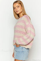 Colorblock Off-the-shoulder Stripe Casual Loose Sweater image 4