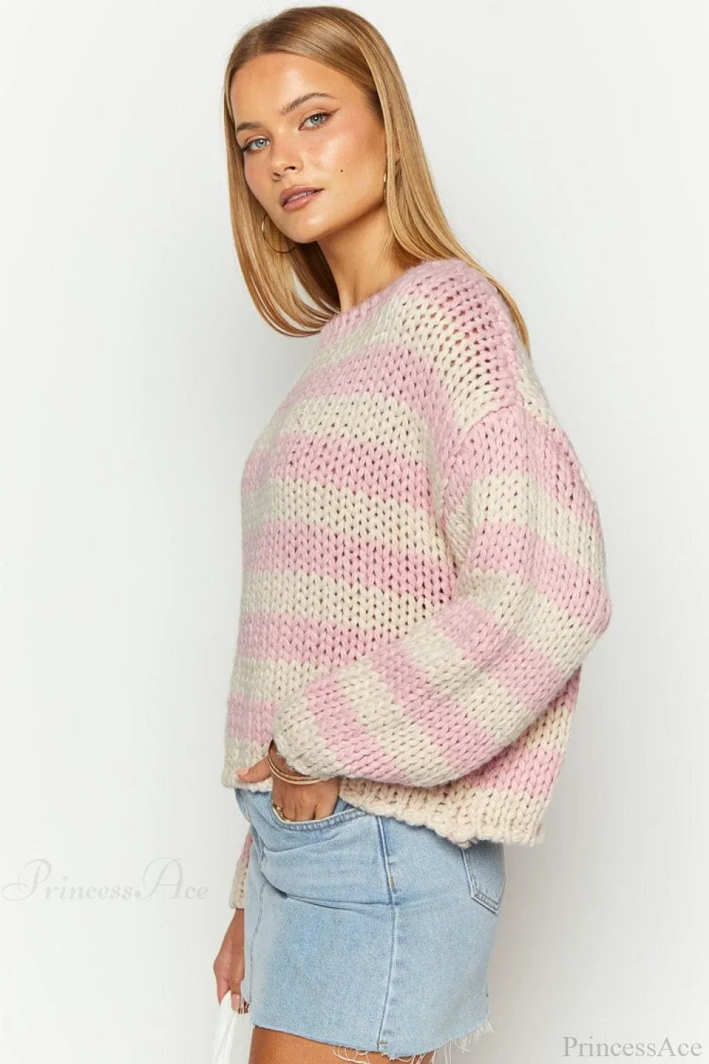 Colorblock Off-the-shoulder Stripe Casual Loose Sweater image 4