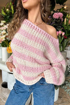 Colorblock Off-the-shoulder Stripe Casual Loose Sweater image 2