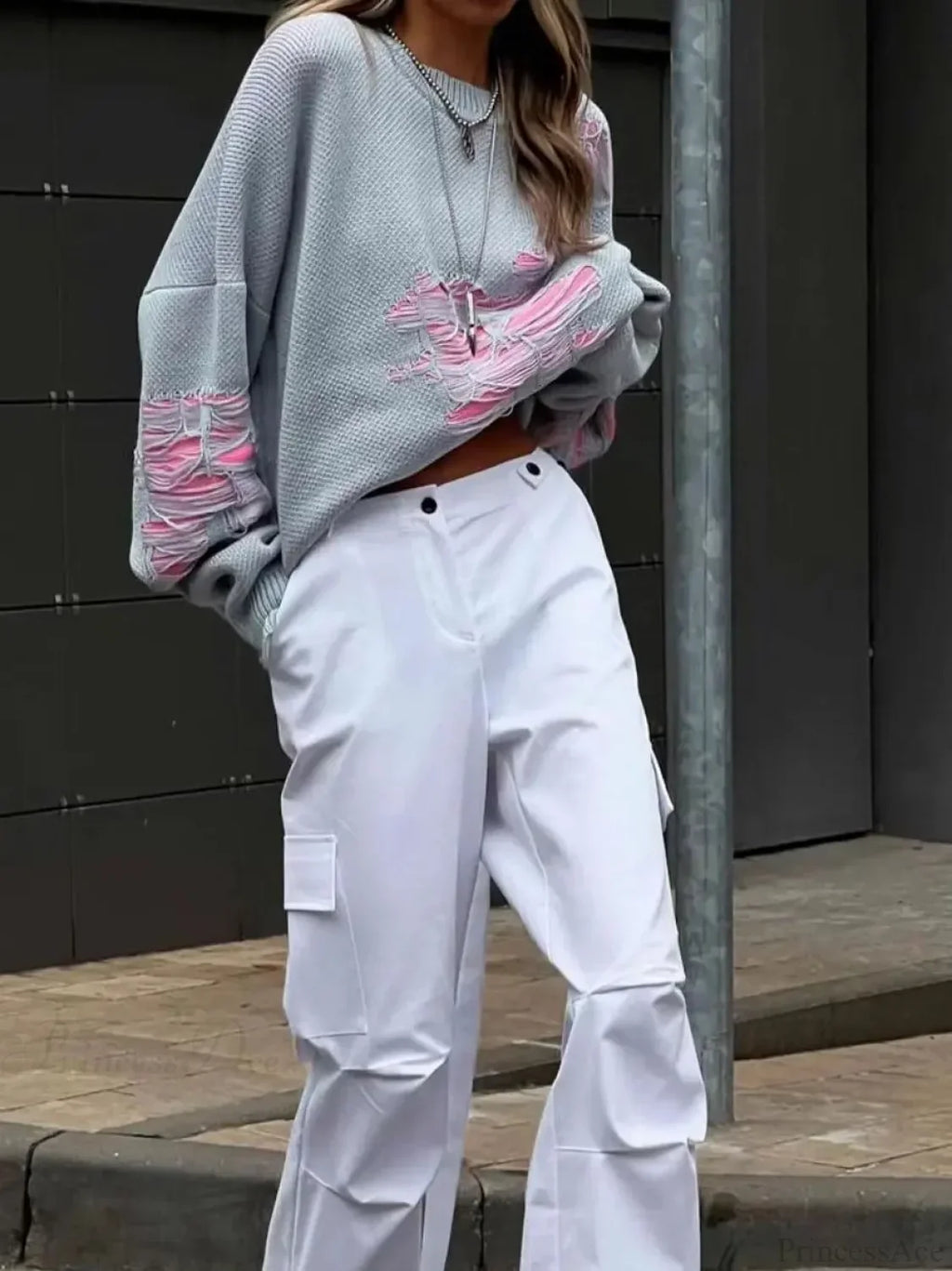 Colorblocking Torn Knit Pullover Sweater image 3