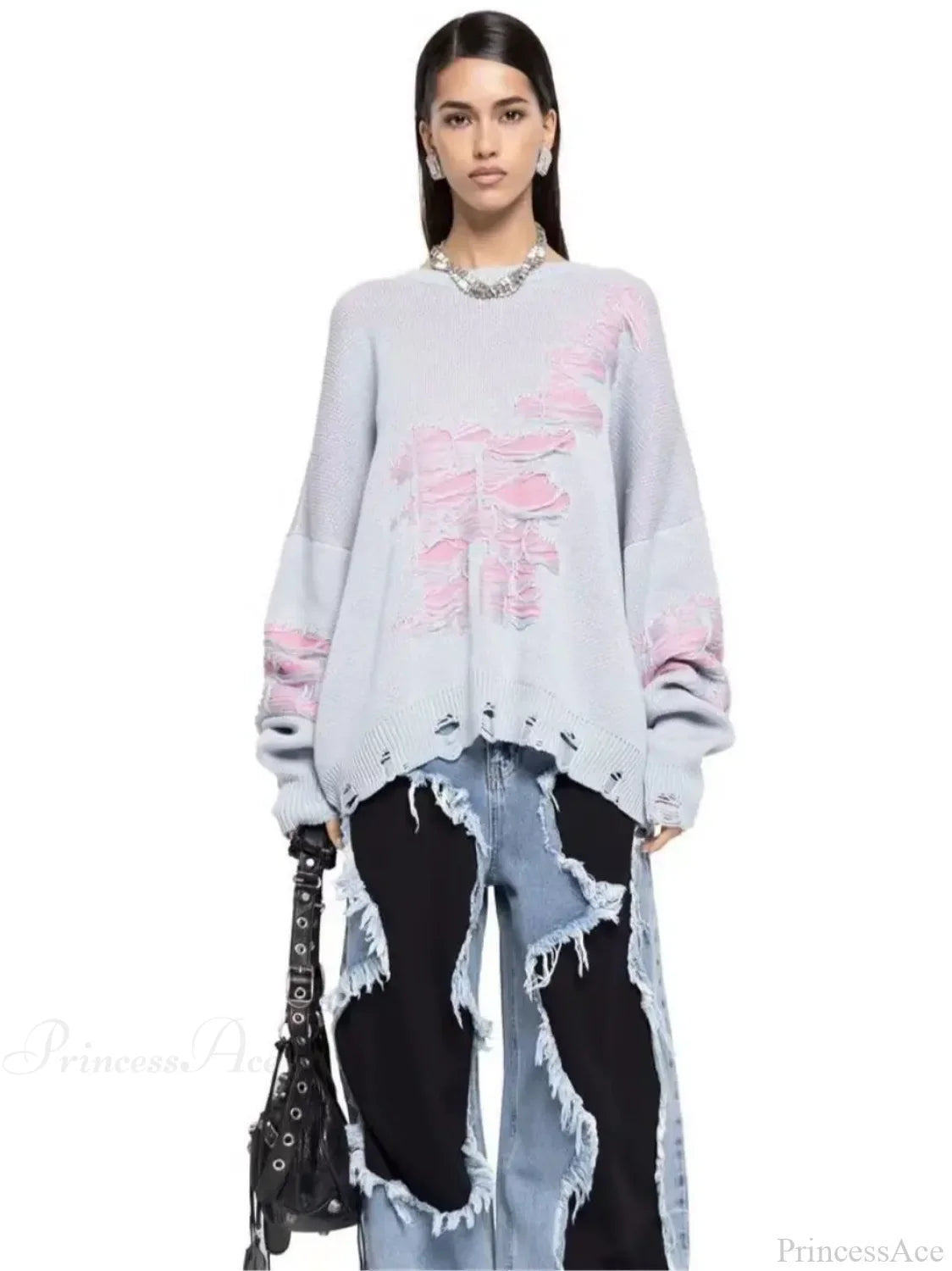 Colorblocking Torn Knit Pullover Sweater image 6