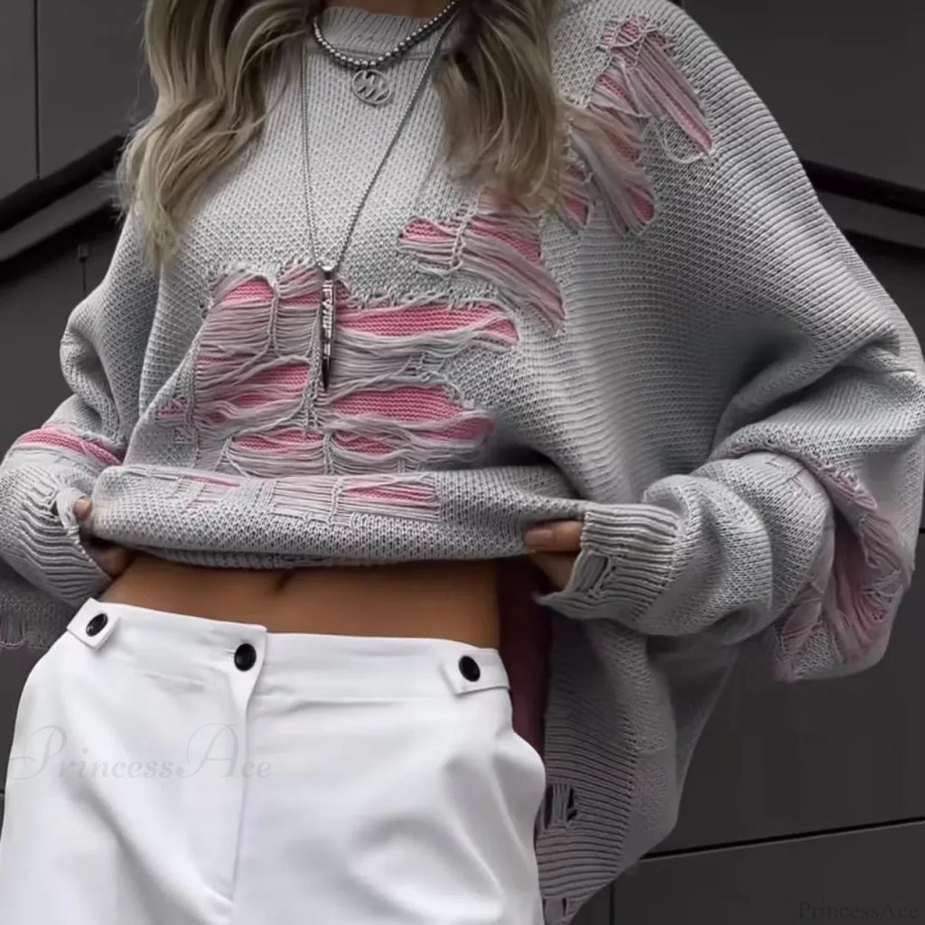 Colorblocking Torn Knit Pullover Sweater image 2