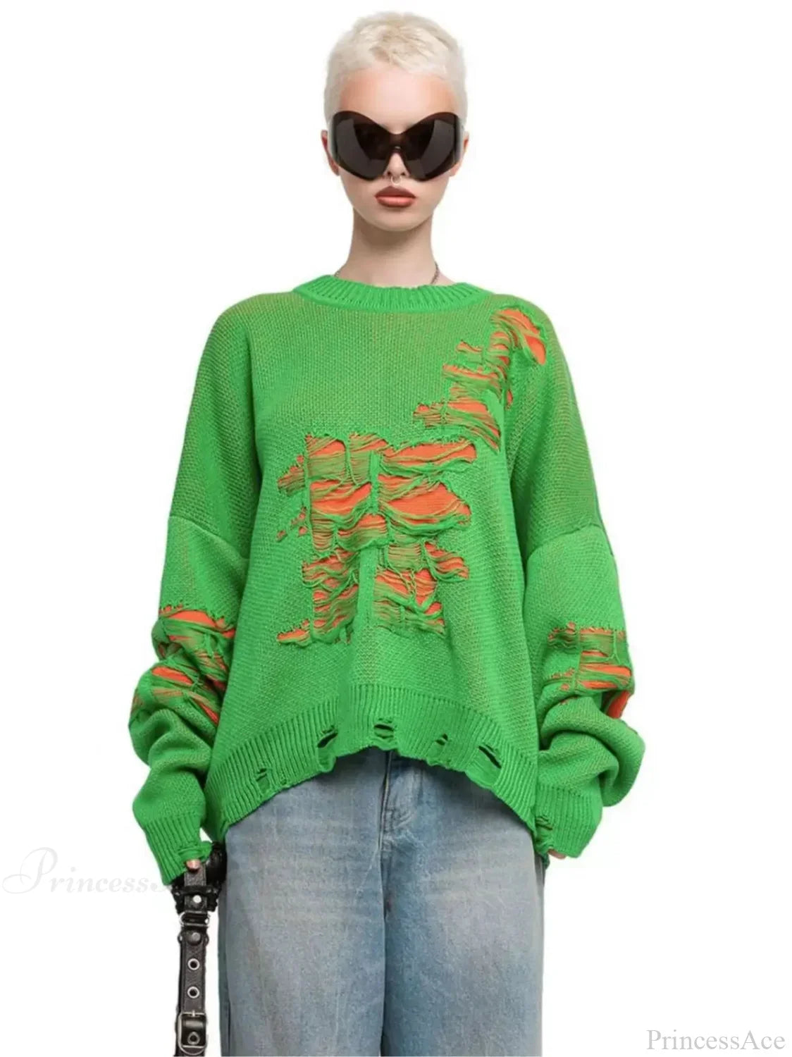 Colorblocking Torn Knit Pullover Sweater image 4