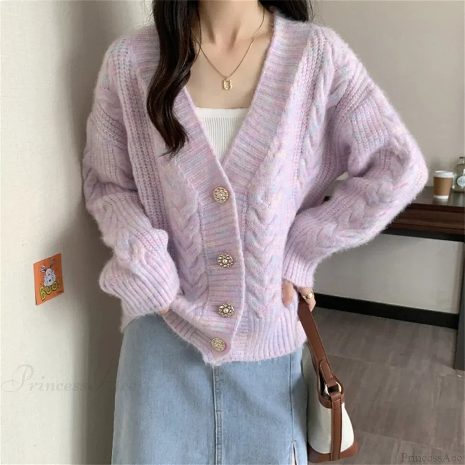 Colorful Button Patchwork Loose Knit Cardigan image 1