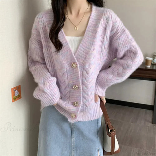 Colorful Button Patchwork Loose Knit Cardigan image 1