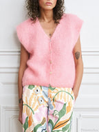 Colorful Furry Button-Up Sleeveless Cardigan image 1