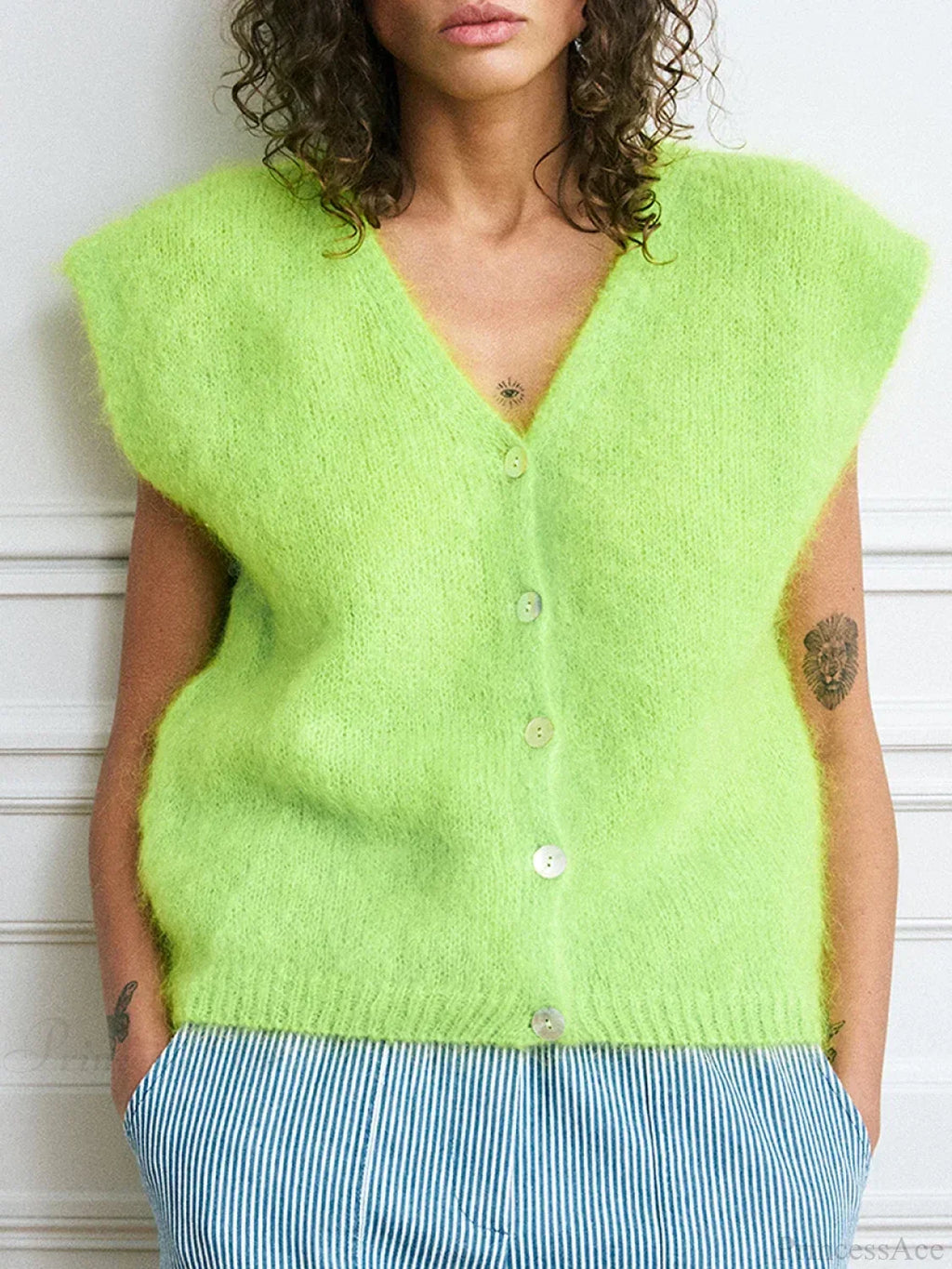 Colorful Furry Button-Up Sleeveless Cardigan image 6