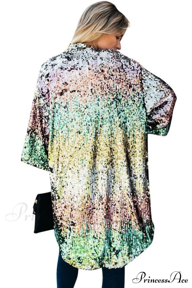Colorful Mid-Length Stylish Sequin Cardigan image 3