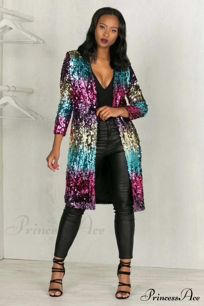Colorful Mid-Length Stylish Sequin Cardigan image 4