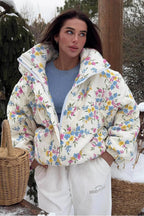Colorful Print Stand Collar Zipper Cotton Blend Coat image 1