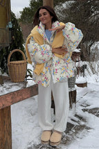 Colorful Print Stand Collar Zipper Cotton Blend Coat image 7