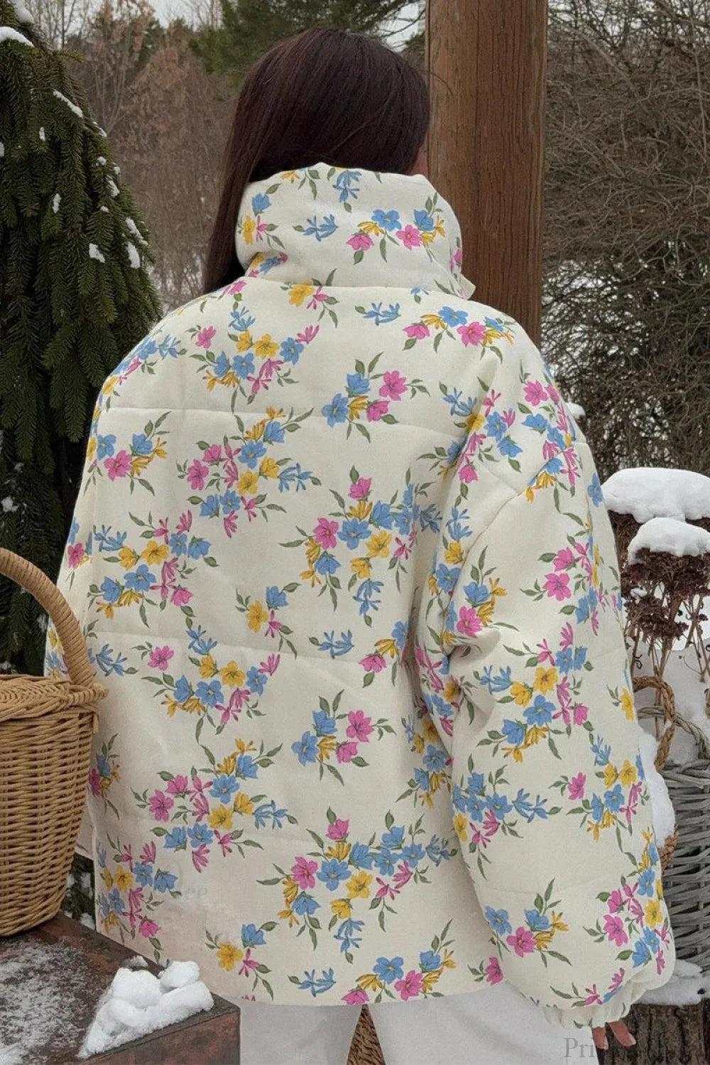 Colorful Print Stand Collar Zipper Cotton Blend Coat image 5