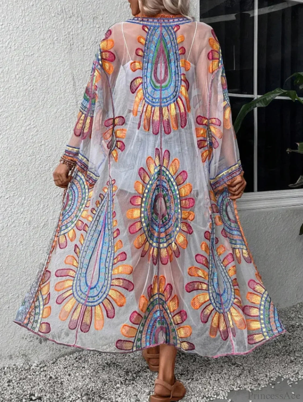 Colourful Floral Embroidery Boho Beach Cover-up Lace Bikini image 3