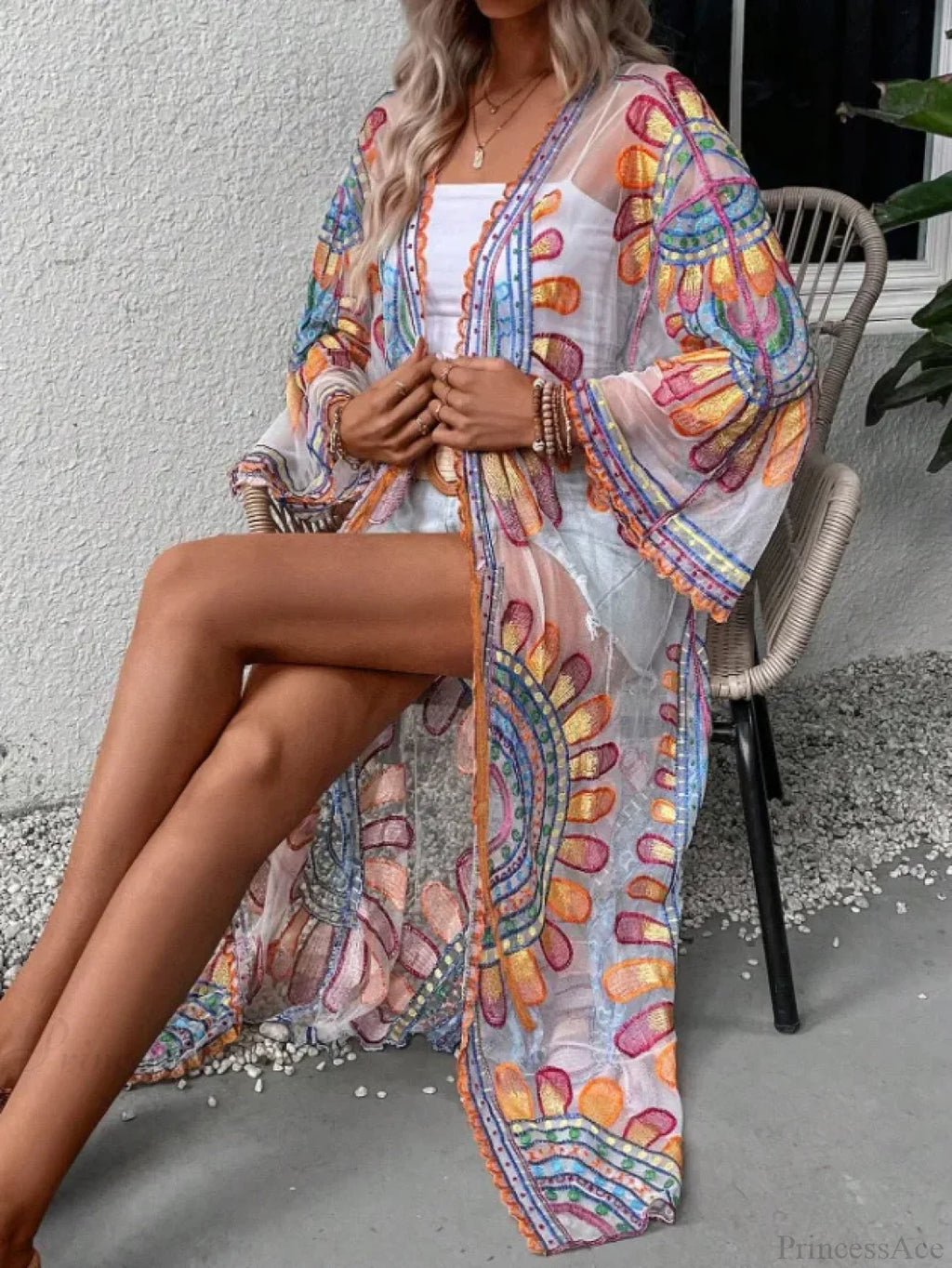 Colourful Floral Embroidery Boho Beach Cover-up Lace Bikini image 4