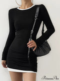 Contrast Binding Bodycon Long Modern Sleeve Knit Mini Dress image 1