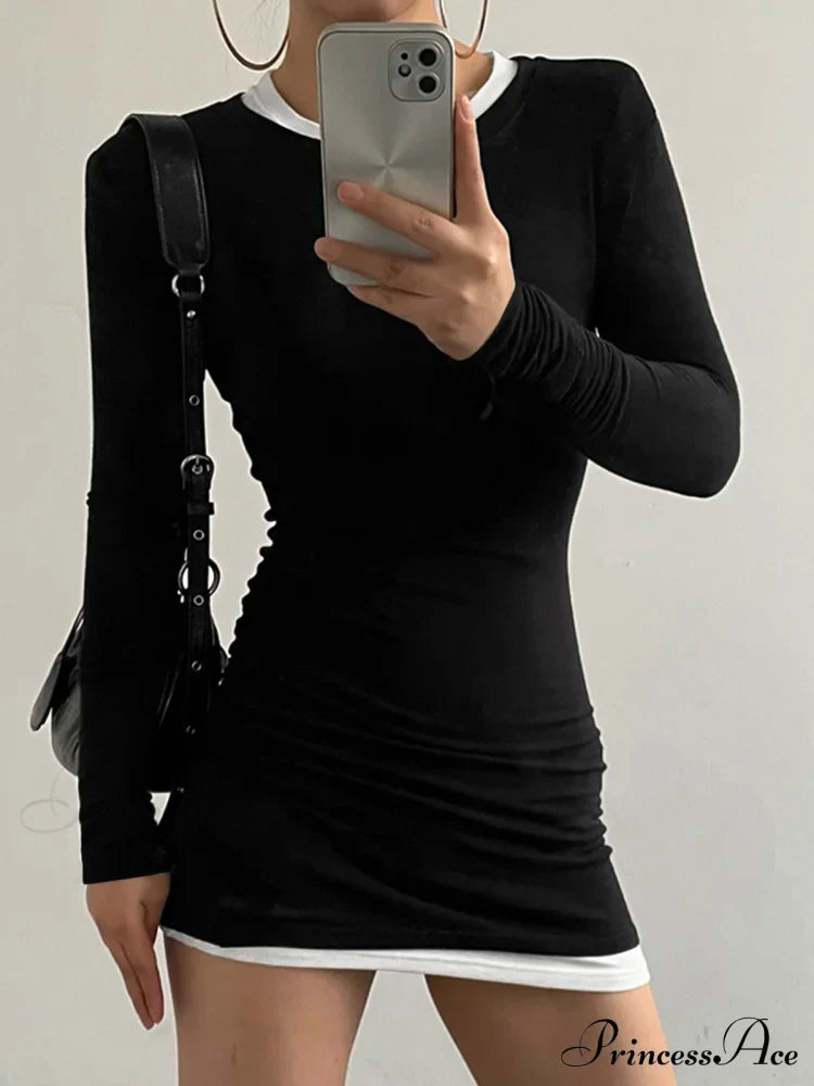 Contrast Binding Bodycon Long Modern Sleeve Knit Mini Dress image 5