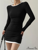 Contrast Binding Bodycon Long Modern Sleeve Knit Mini Dress image 2