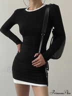 Contrast Binding Bodycon Long Modern Sleeve Knit Mini Dress image 3