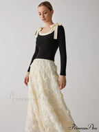 Contrast Bow Crew Trendy Neck Knit Top image 3