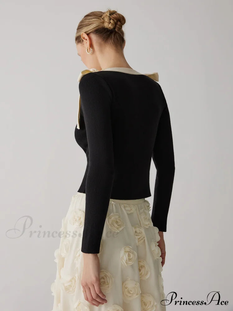 Contrast Bow Crew Trendy Neck Knit Top image 5