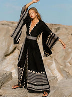 Contrast Color Long Sleeve Bikini Cover Up image 3