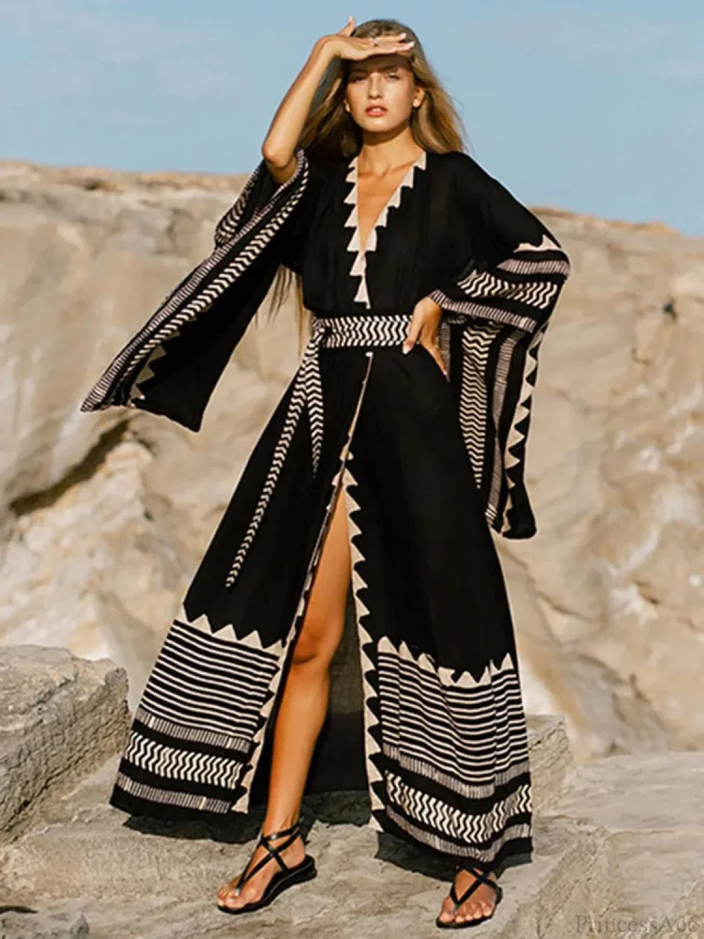 Contrast Color Long Sleeve Bikini Cover Up image 2