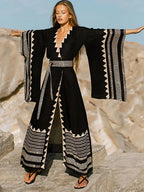Contrast Color Long Sleeve Bikini Cover Up image 4