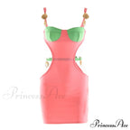 Contrast Color Splicing Cut-out Waist Slim Elegant Chic Mini Dress image 3