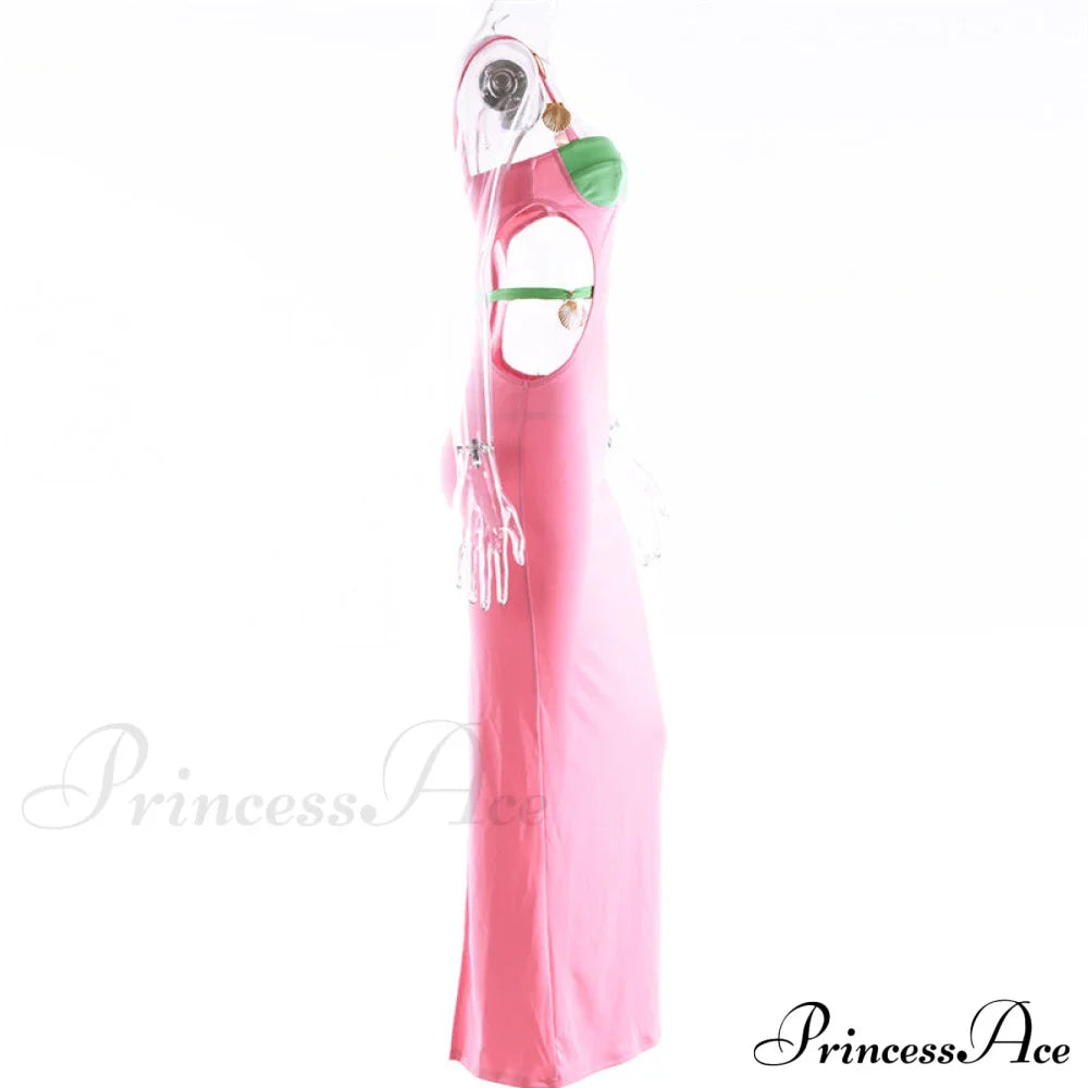Contrast Color Side Charming Cut Charm Strap Dress image 9