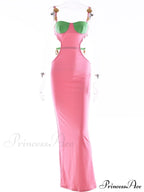 Contrast Color Side Charming Cut Charm Strap Dress image 7