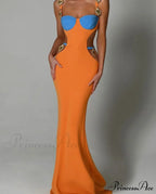 Contrast Color Side Charming Cut Charm Strap Dress image 3