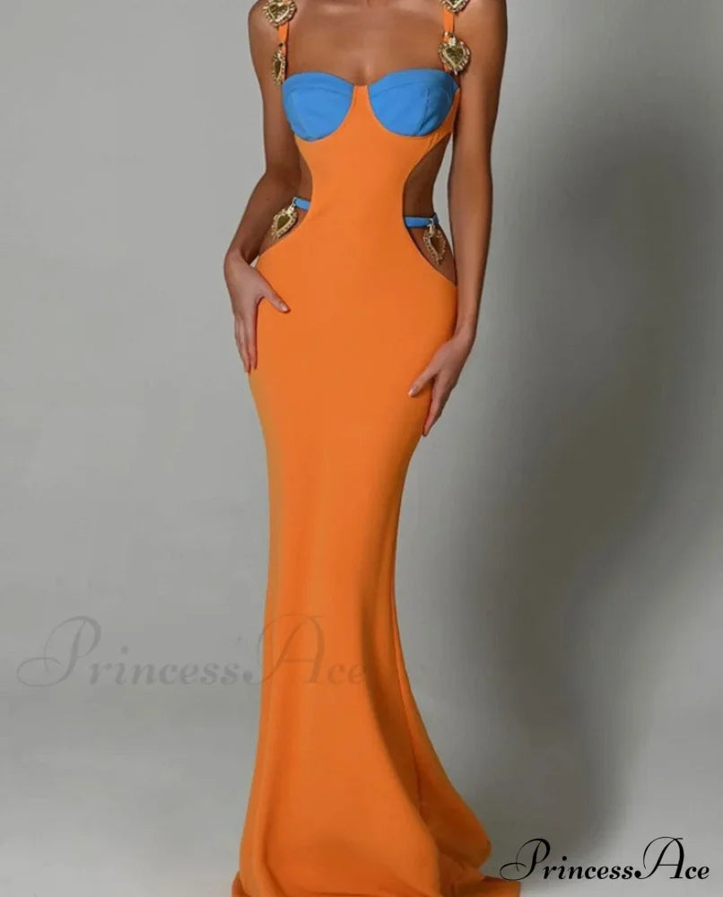 Contrast Color Side Charming Cut Charm Strap Dress image 3