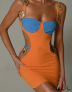 Contrast Color Side Charming Cut Charm Strap Dress image 2