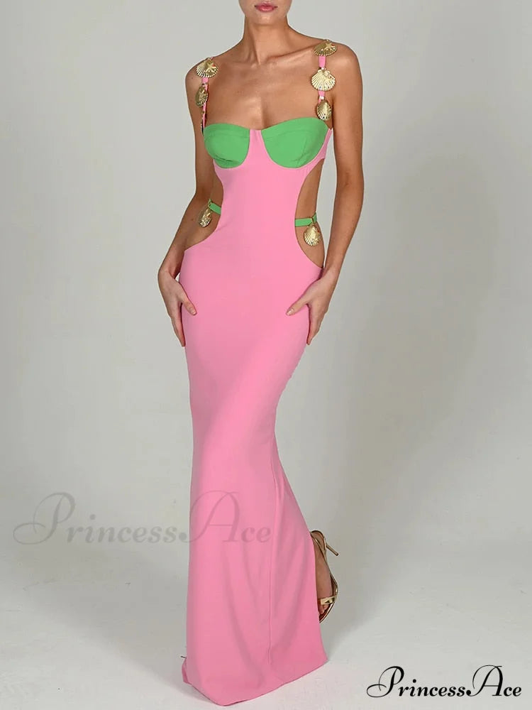 Contrast Color Side Charming Cut Charm Strap Dress image 1
