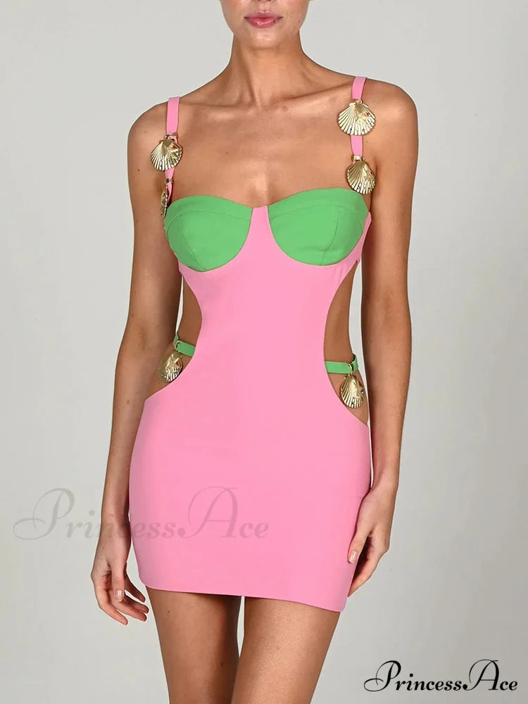 Contrast Color Side Charming Cut Charm Strap Dress image 4