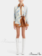 Contrast Color Tie-Dye Irregular Graceful Knotted Shirt Short Dress image 4