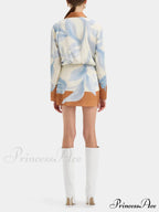 Contrast Color Tie-Dye Irregular Graceful Knotted Shirt Short Dress image 3
