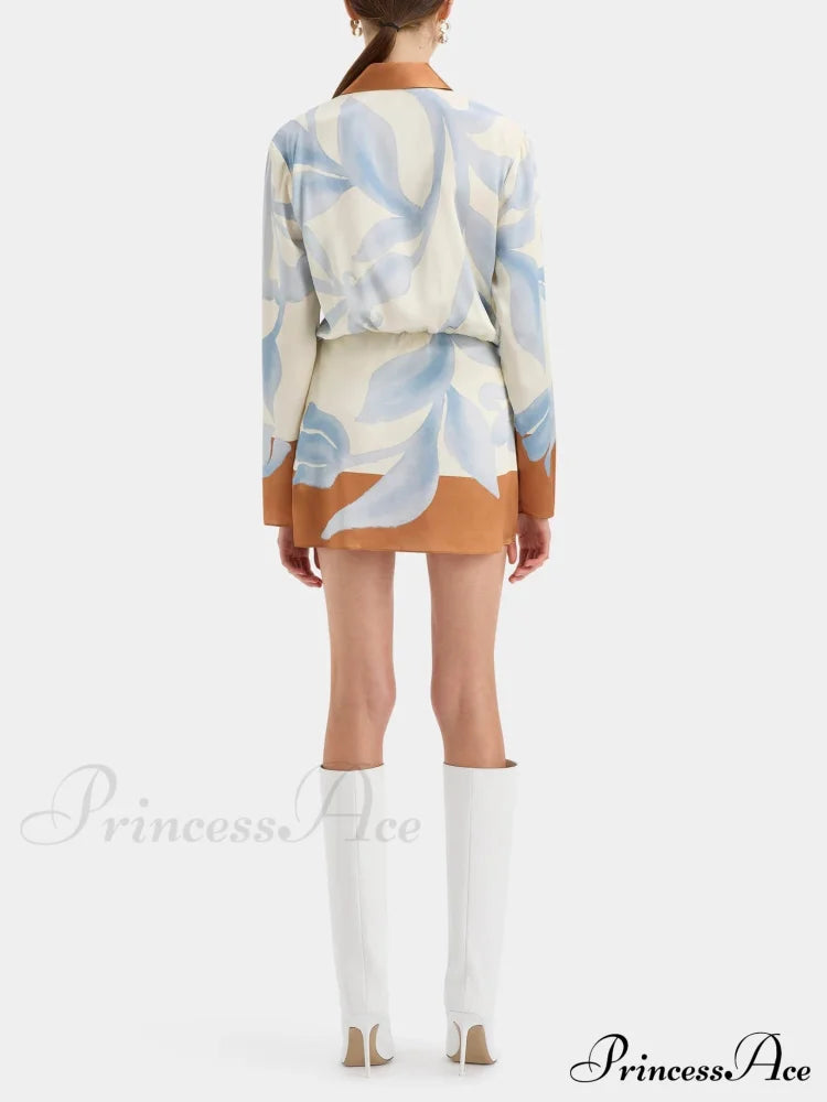 Contrast Color Tie-Dye Irregular Graceful Knotted Shirt Short Dress image 3